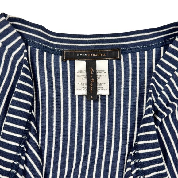 BCBGMaxAzria Cardigan Shrug SZ.S Navy White Striped Draped Front Nautical Boho - Picture 5 of 9